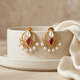 925 Sterling Silver Heirloom Round motif with Red Kundan & Pearl Stud Earrings (Gold Plated)