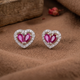 925 Silver Twin Ruby-Hue Heart Halo Earrings
