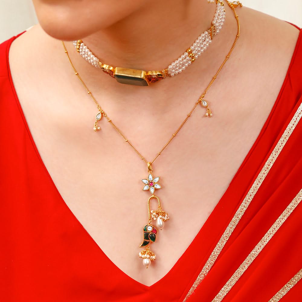 Mithu Flower Charm Silver 24k Gold Plated Necklace