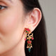 925 Pure Silver Red Lotus Kundan Elephant Earrings