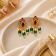 925 Sterling Silver Heirloom Pink Kundan & Green Bead Earrings (Gold Plating)