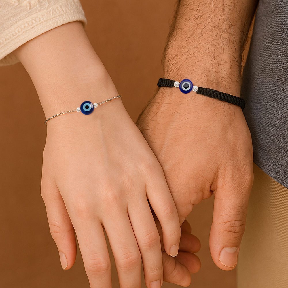925 Sterling Silver Evil Eye Couple Bracelet Set – Unniyarcha