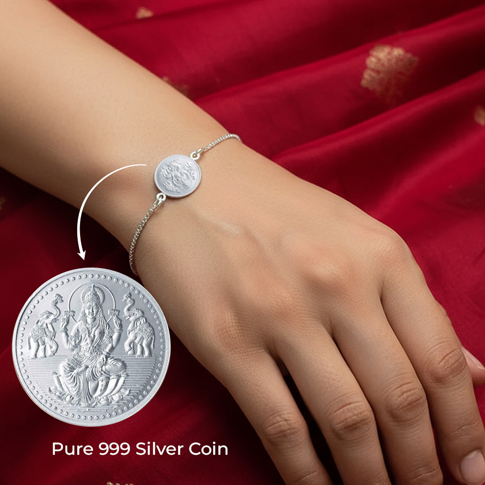 Pure 999 Silver Lakshmi Coin bracelet – Unniyarcha Pure 999 Silver Lakshmi Coin bracelet – Unniyarcha