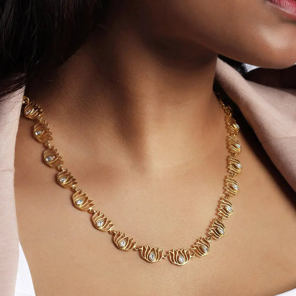 Buy Gold Plated Silver Long Lotus Necklace Online - Unniyarcha – Unniyarcha  Design