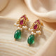 925 Pure Silver Gold-Plated Heirloom Red Kundan With Green Drop Earrings