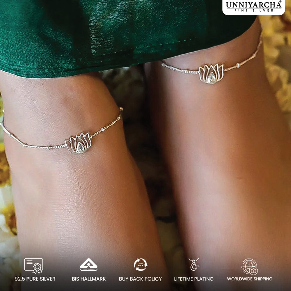 Buy Lotus Silver Anklet Online at Unniyarcha – Unniyarcha