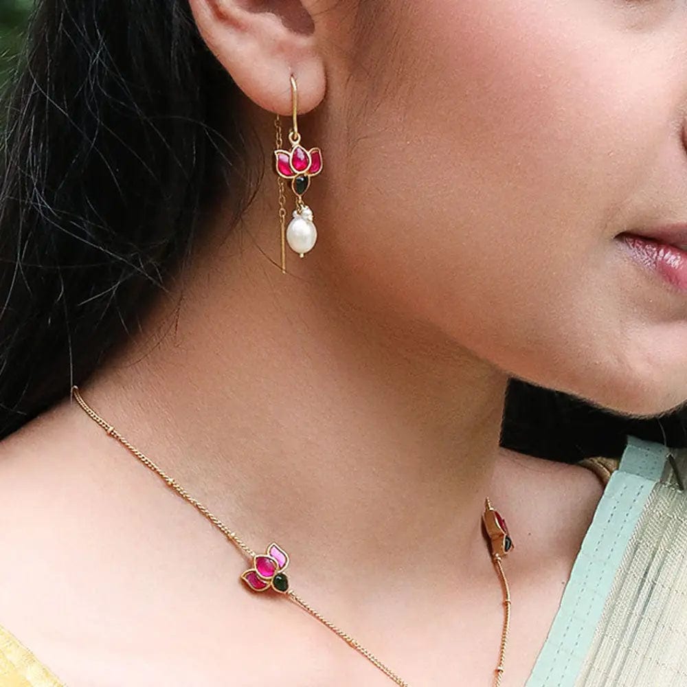 Buy Silver Lotus Sui Dhaga Earrings Unniyarcha Design