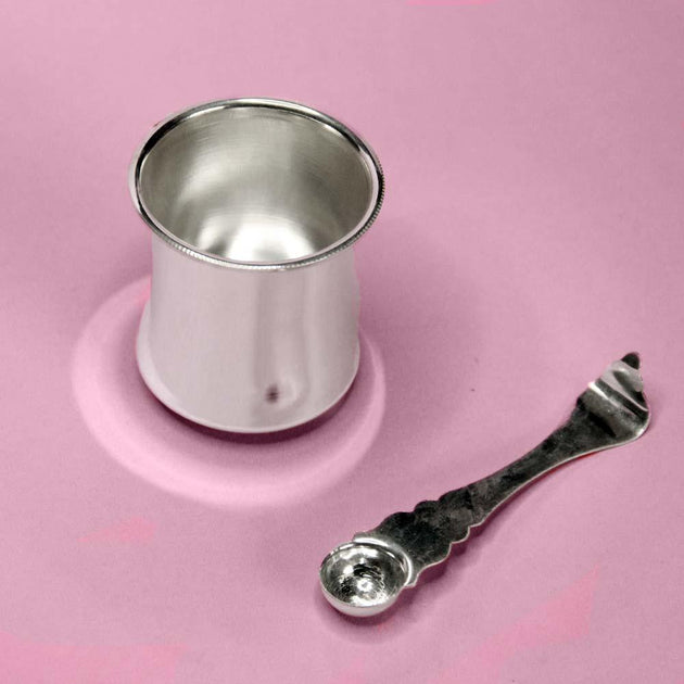 Buy Matt Finished Silver Tumbler and Spoon Online Unniyarcha