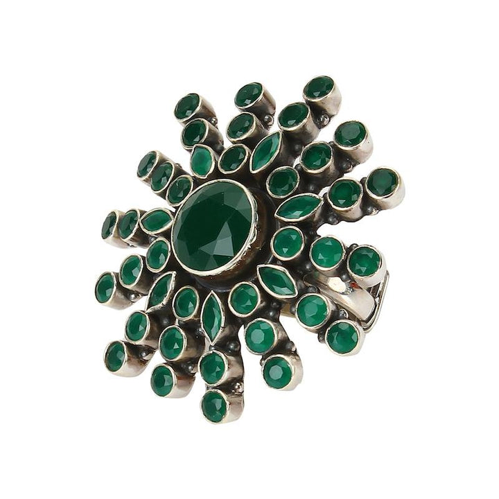 Silver green flower ring - By Unniyarcha - Original Manufacturers of Silver Jewelry, Gold Plated Jewellery, Fashion Jewellery and Personalized Soul Bands and Personalized Jewelry