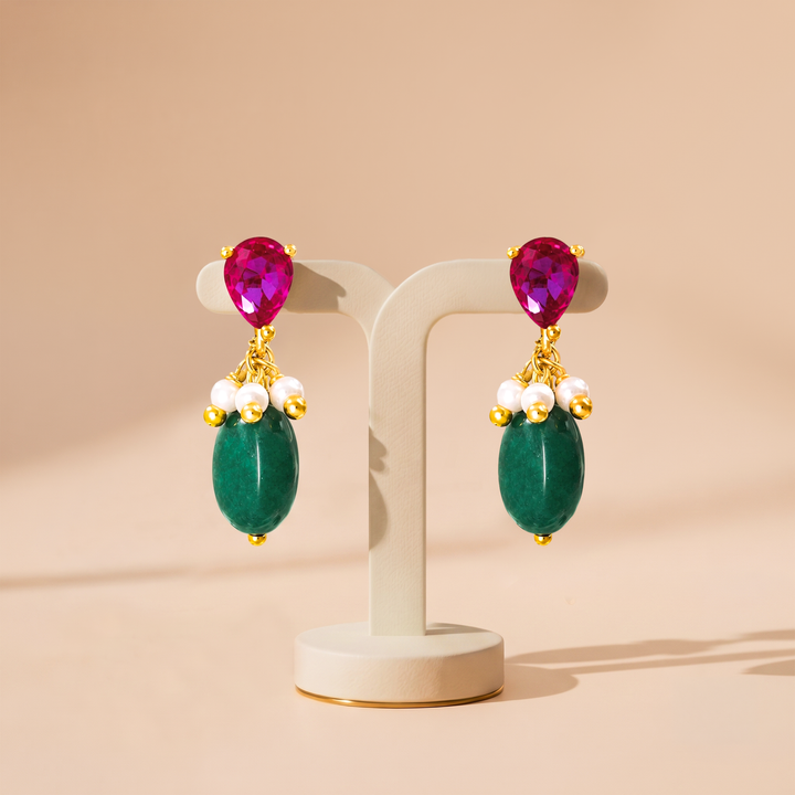 Unniyarcha Crimson Pearl Drop Earrings