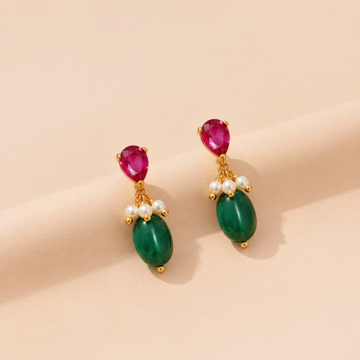 Unniyarcha Crimson Pearl Drop Earrings