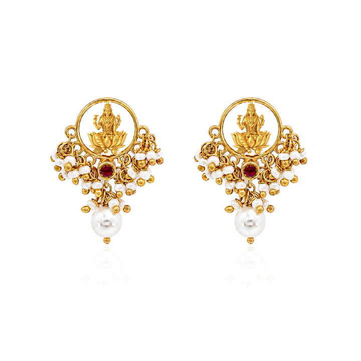 Unniyarcha 925 Silver Gold-Plated Lakshmi Heirloom Earrings