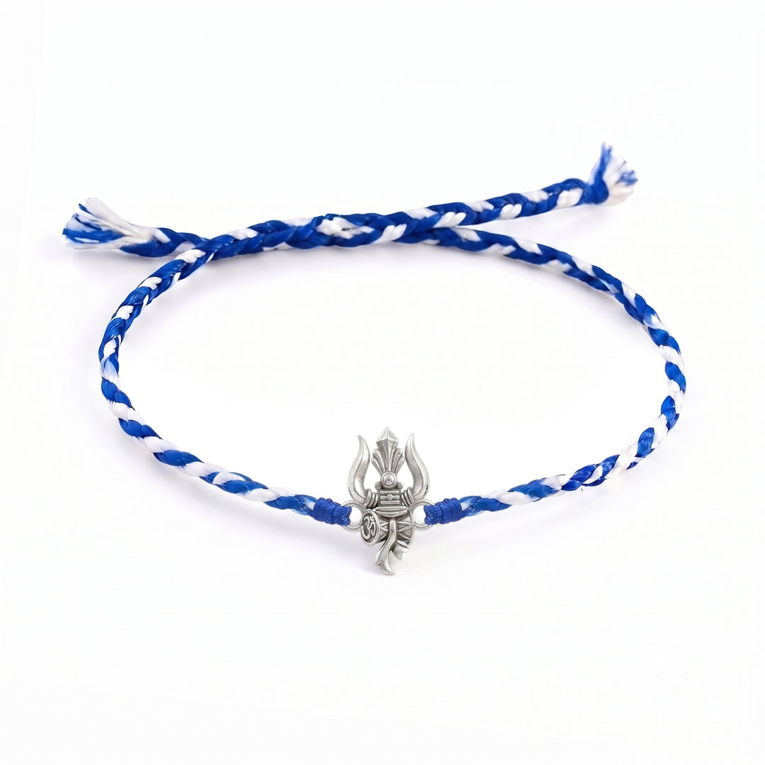 Trishul Om Rakhi in 925 Silver with Chandan Tilak Set