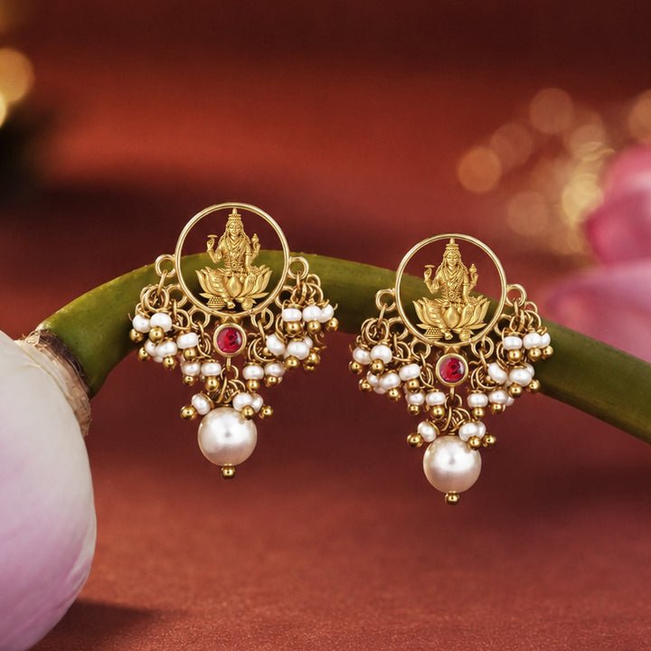 Unniyarcha 925 Silver Gold-Plated Lakshmi Heirloom Earrings