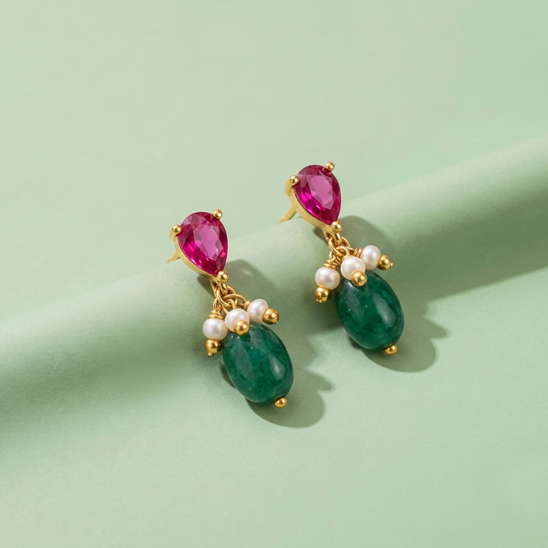 Unniyarcha Crimson Pearl Drop Earrings