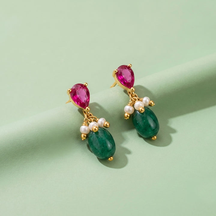 Unniyarcha Crimson Pearl Drop Earrings