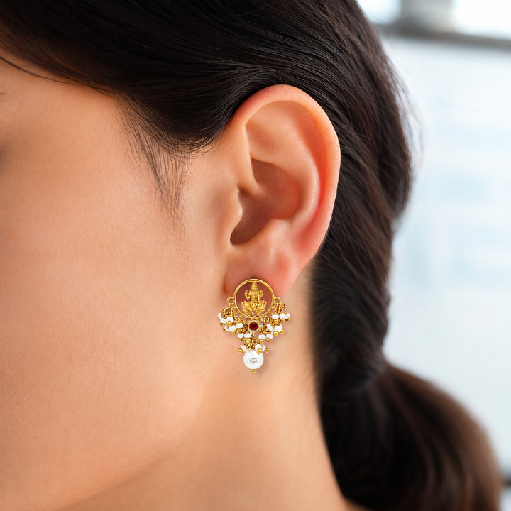 Unniyarcha 925 Silver Gold-Plated Lakshmi Heirloom Earrings
