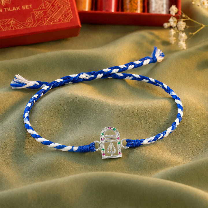 Pure 92.5 Silver Shiva Rakhi with Chandan Tilak Set