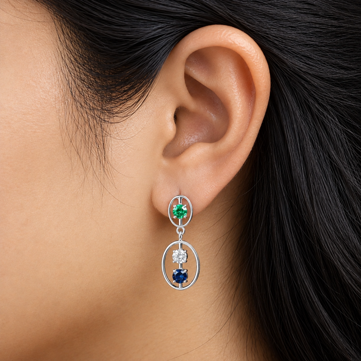 925 Silver Sapphire & Emerald Drop Earrings