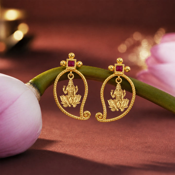 Unniyarcha 925 Silver Gold-Plated Manga Lakshmi Earrings