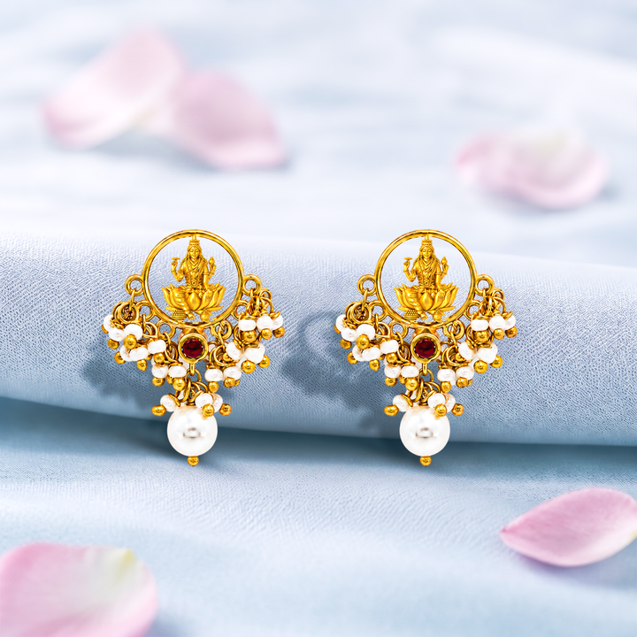 Unniyarcha 925 Silver Gold-Plated Lakshmi Heirloom Earrings