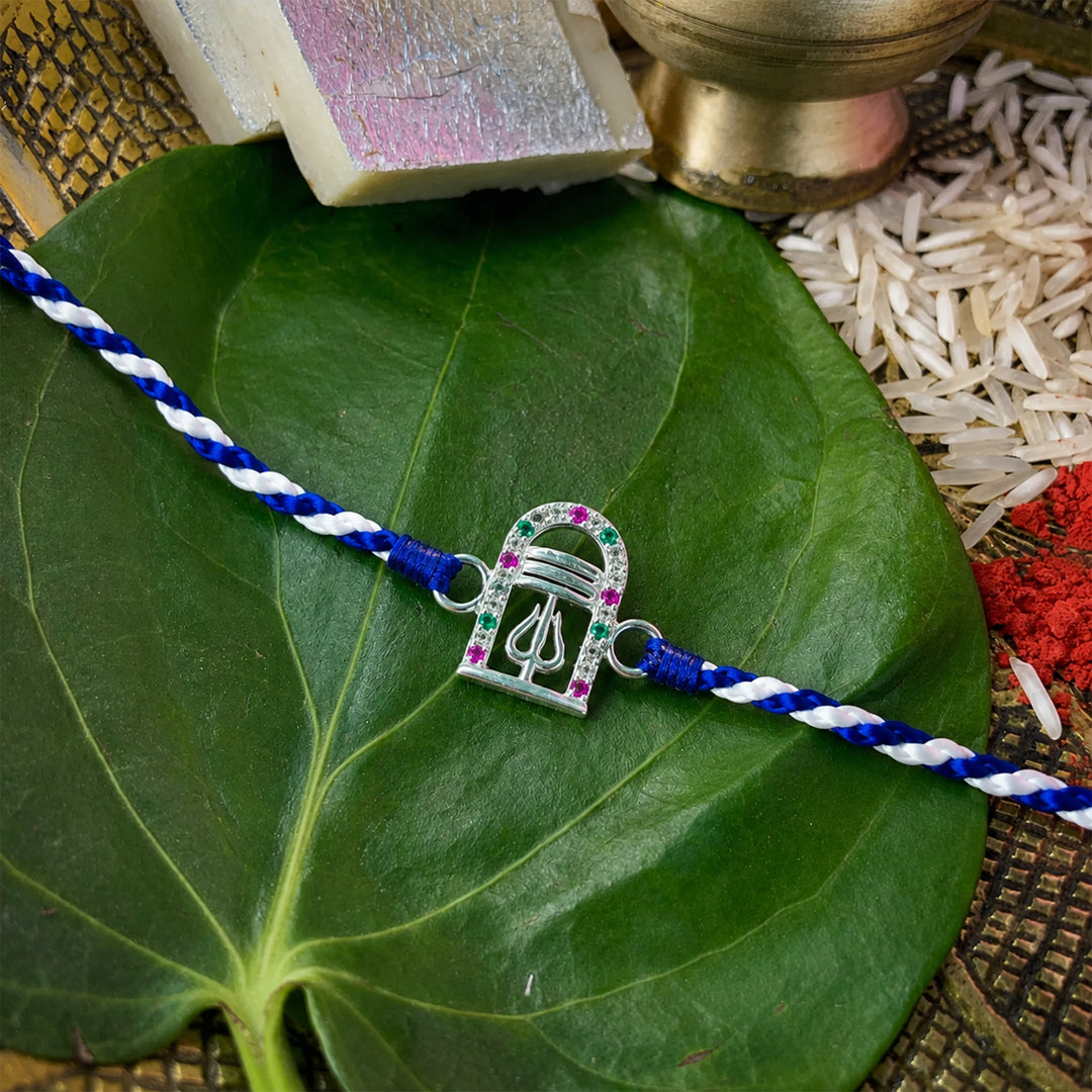 Pure 92.5 Silver Shiva Rakhi with Chandan Tilak Set