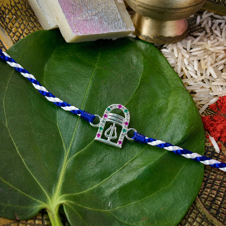 Pure 92.5 Silver Shiva Rakhi with Chandan Tilak Set