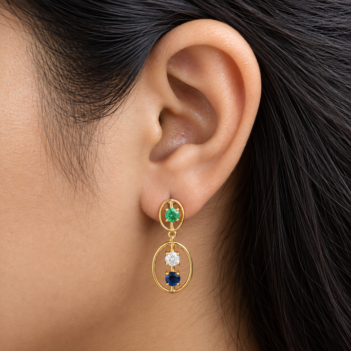 925 Silver Sapphire & Emerald Drop Earrings