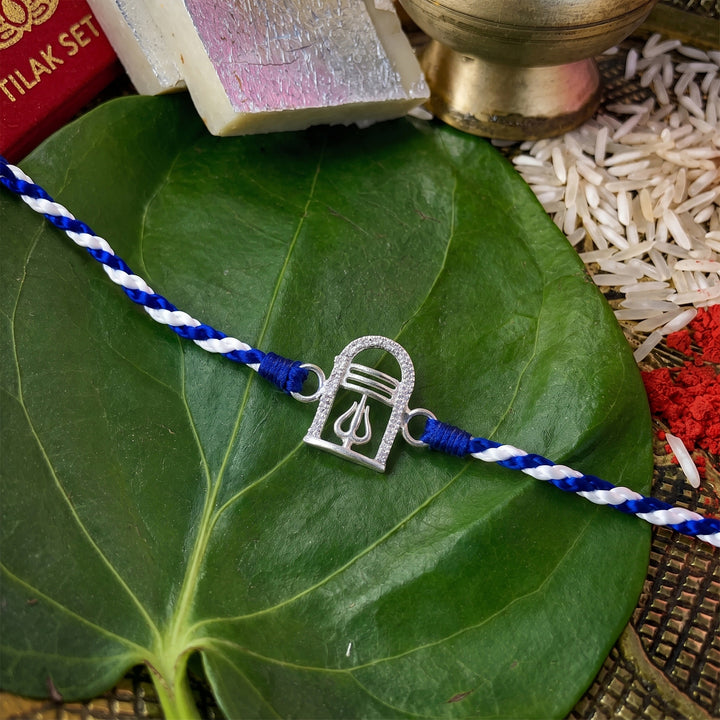 Pure 92.5 Silver Trishul Rakhi with Chandan Tilak Set