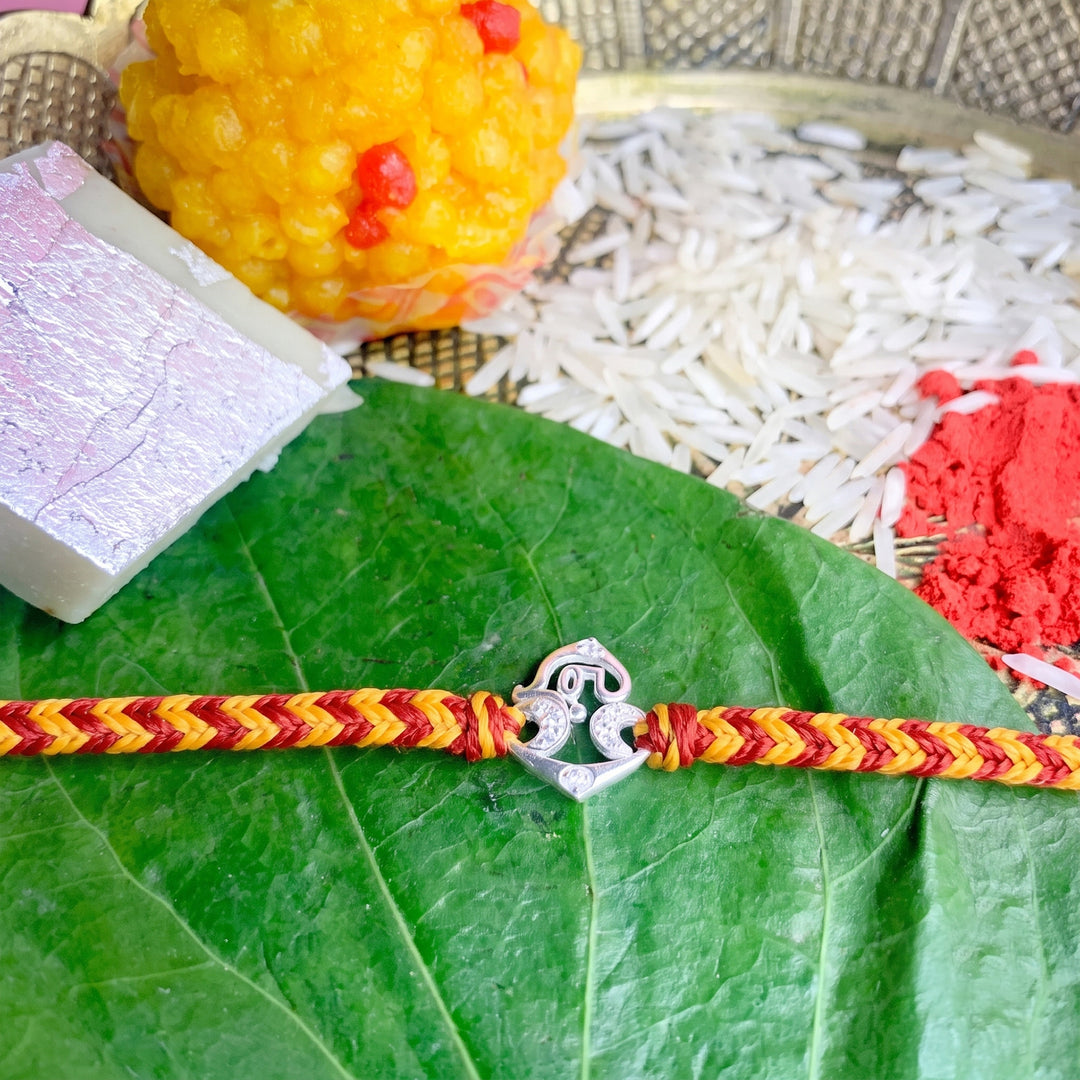 Pure 92.5 Tamil Om Silver Rakhi with Chandan Tilak Set