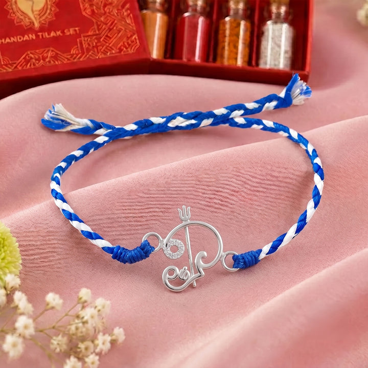 Pure 92.5 Silver Trishul Rakhi with Chandan Tilak Set
