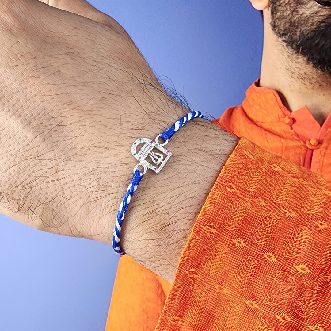 Pure 92.5 Silver Shiva Rakhi with Chandan Tilak Set