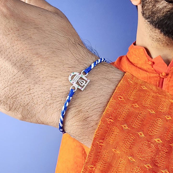 Pure 92.5 Silver Shiva Rakhi with Chandan Tilak Set