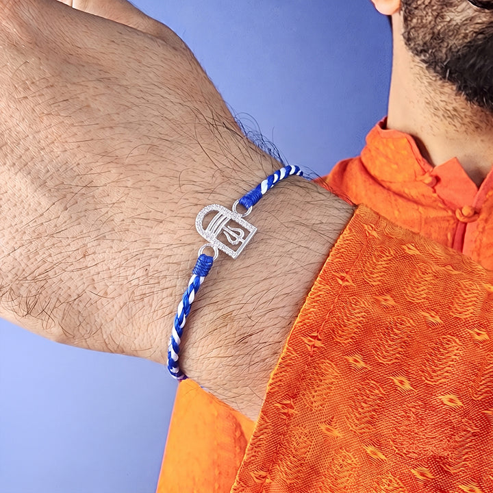 Pure 92.5 Silver Trishul Rakhi with Chandan Tilak Set