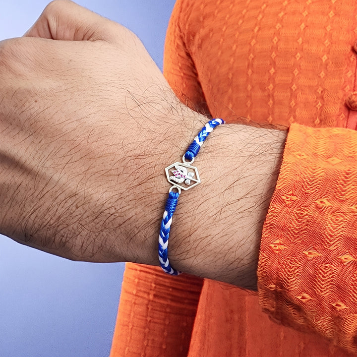 Pure 92.5 Silver Trishul Rakhi with Chandan Tilak Set