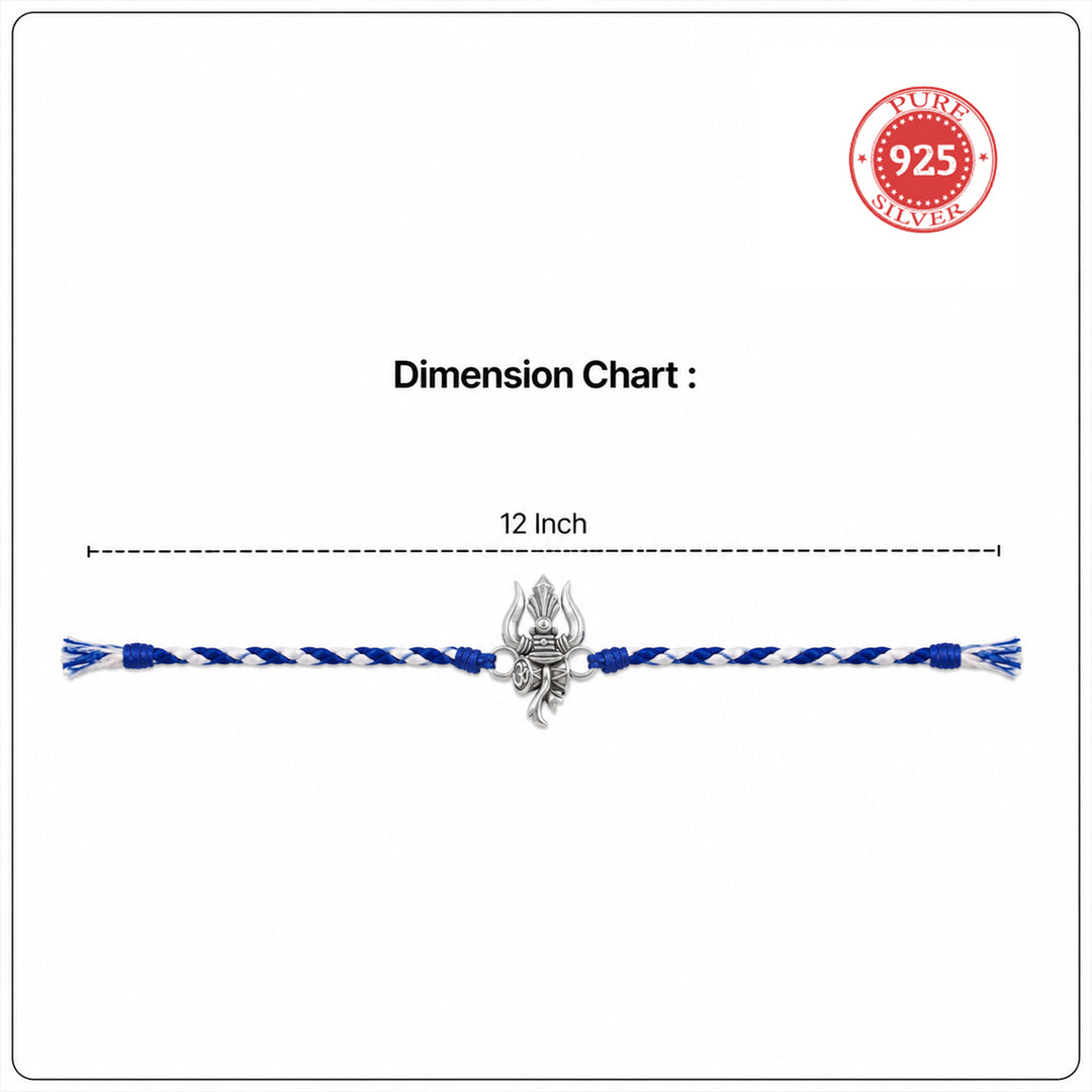 Trishul Om Rakhi in 925 Silver with Chandan Tilak Set