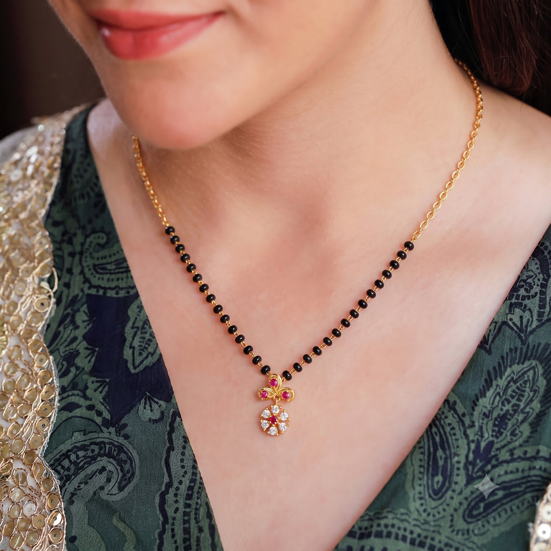 925 Silver Floral Drop Mangalsutra