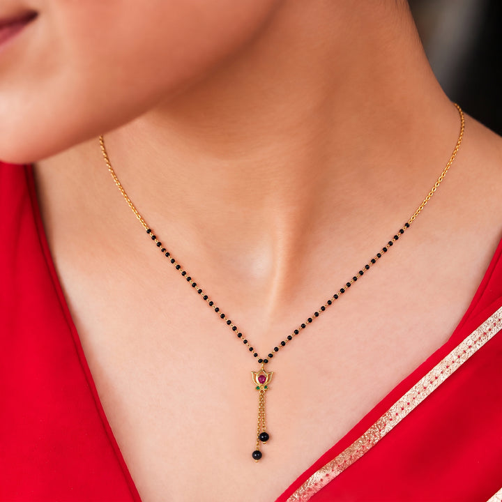 925 Silver Soubhagya Lotus Lariat Mangalsutra