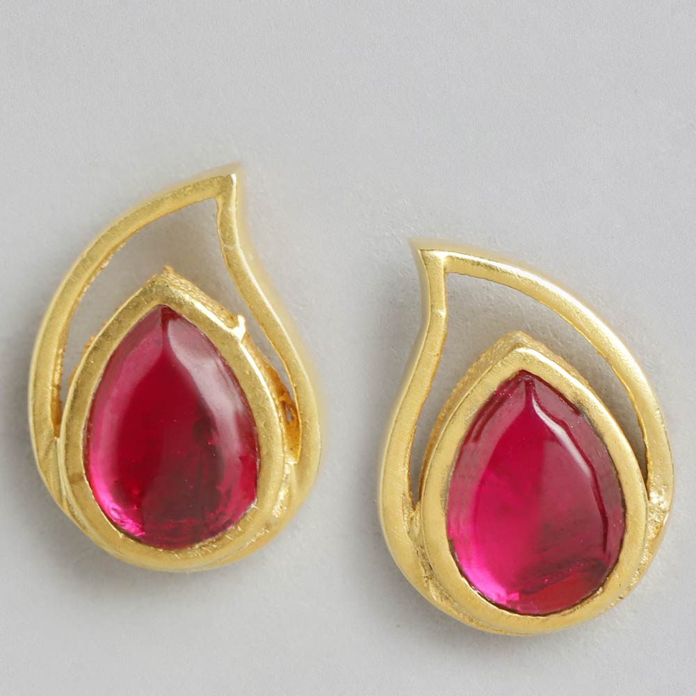 92.5 Silver Red Kundan Drop Earrings