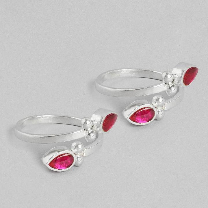 Silver 92.5 Toe ring With Red Stones