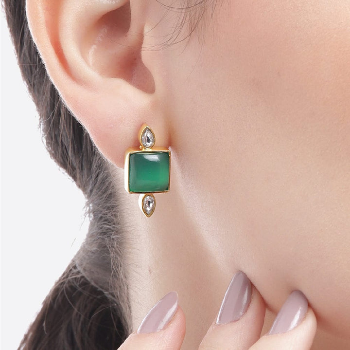 92.5 Silver Serene Green Onyx Stud Earrings