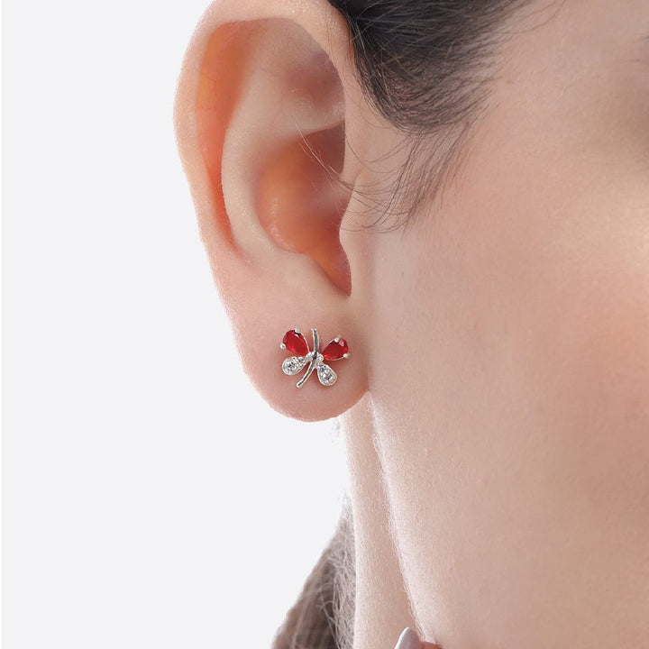 Silver Red Sparkle Earring