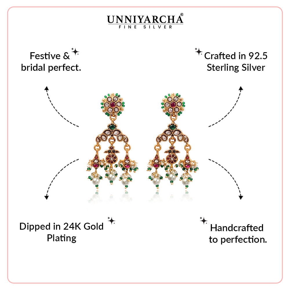 Silver 925 Floral Kalash Earrings