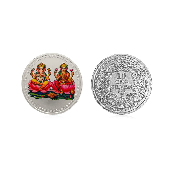 10 Gram 999 Pure Silver Coin Laxmi Ganesh Color Print