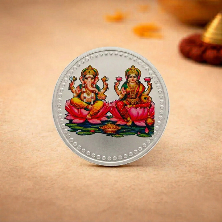10 Gram 999 Pure Silver Coin Laxmi Ganesh Color Print