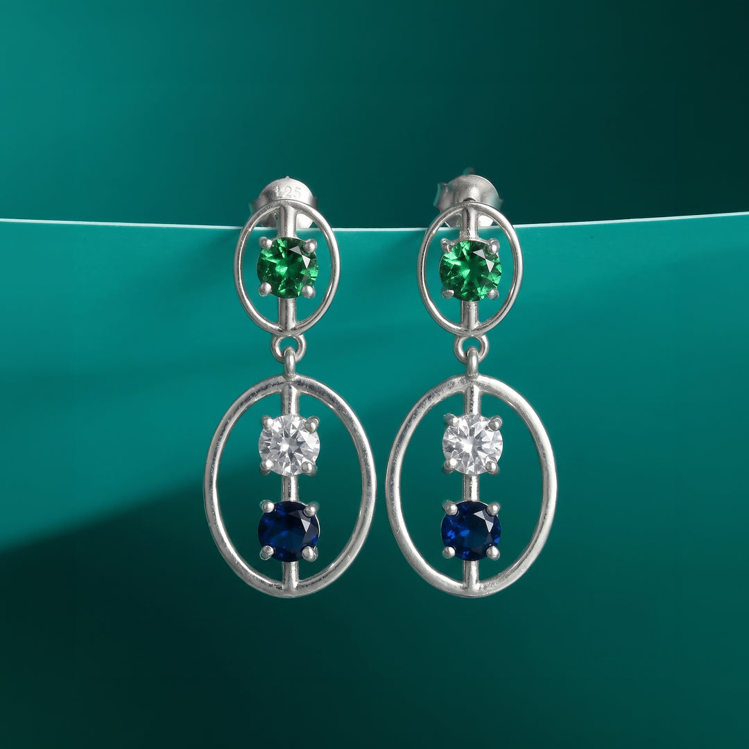 925 Silver Sapphire & Emerald Drop Earrings