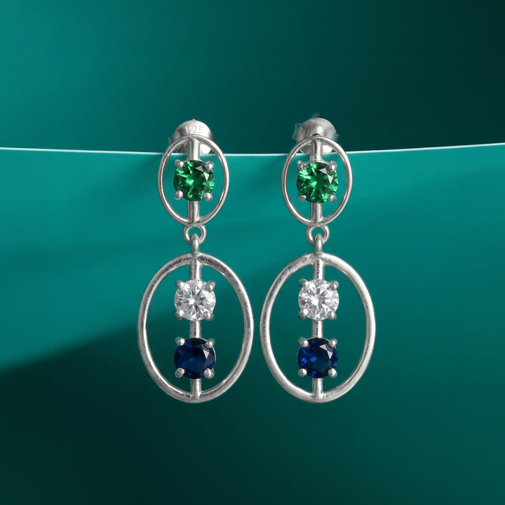 925 Silver Sapphire & Emerald Drop Earrings