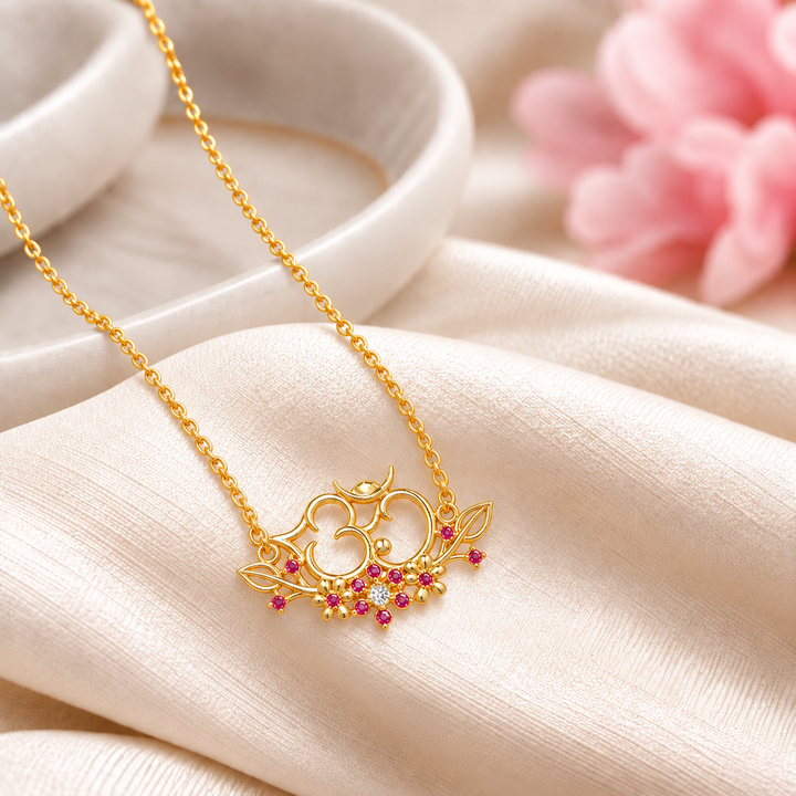 925 Floral Om Pendant silver Necklace