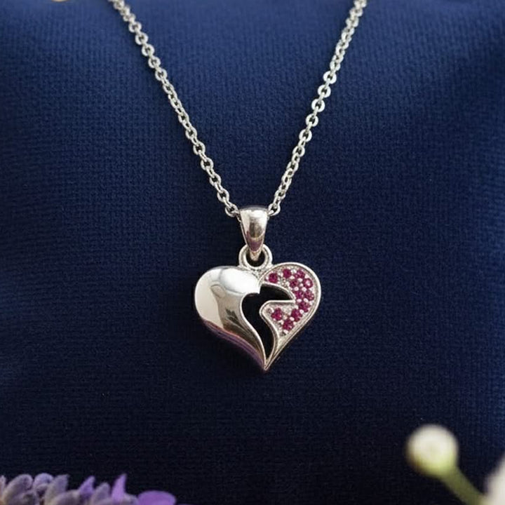 Silver Zircon Studded Heart Necklace