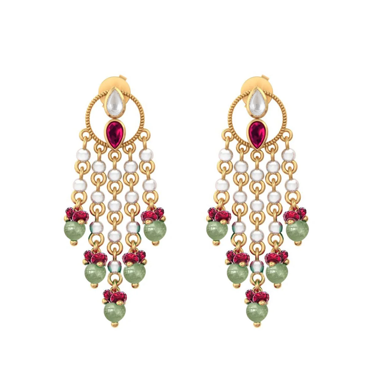 925 Pure Silver Gold-Plated Heirloom Festive Chandelier Earrings